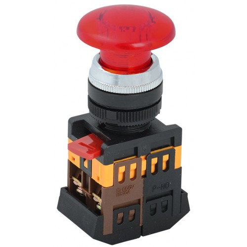 Кнопка AELA-22 ''Грибок'' красный d22мм неон/240В NO+NC GENERICA