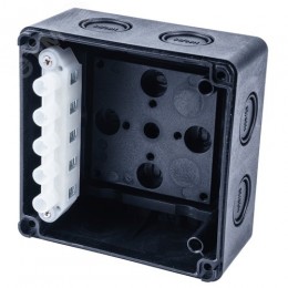 Коробка распределительная 110*110*67 мм IP 65, черная, в комплекте с клеммным рядом 5х6 кв.мм, 41А