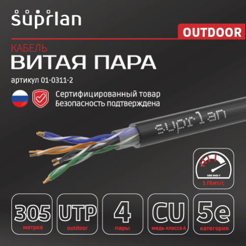 Витая пара U/UTP кат 5e 4x2x0.51 Premium Cu PE OUT 305м