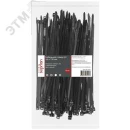 Стяжка нейлоновая 3,6х150мм черная UV уп. 100шт