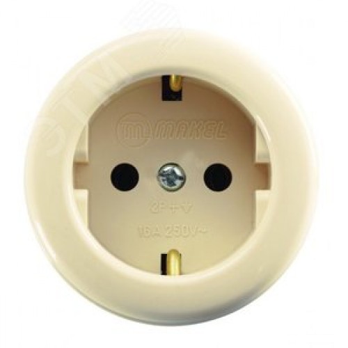 Розетка наружная с заземлением круглая (керамика)