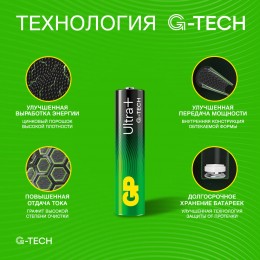 Батарейка алкалиновая c технологией G-tech GP Ultra Plus Alkaline 24А AАA