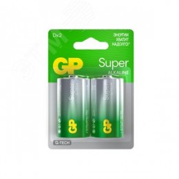 Батарейка алкалиноваяи GP Super Alkaline G-Tech 13А типоразмера D - 2 шт. на блистере