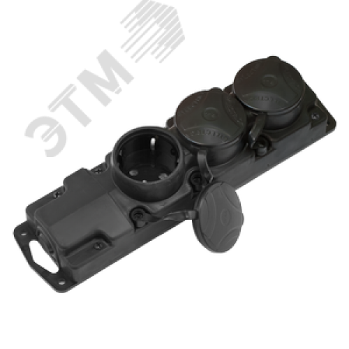 Розетка тройная переносная каучук с защитными крышками 2P+E 1х16А IP45