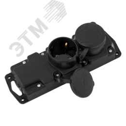 Розетка двойная переносная каучук с защитными крышками 2P+E 1х16А IP44