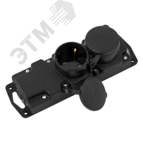 Розетка двойная переносная каучук с защитными крышками 2P+E 1х16А IP44