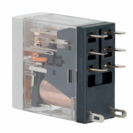 Реле миниатюрное промышленное, 2CO, коммутируемый ток 8 А, AgSnO, напряжение 230V AC, опция – тест-кнопка+светодиод
