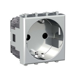 Розетка модульная, 2P+E, с з/ш, Avanti, закаленная сталь, 2 модуля