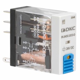 Реле миниатюрное промышленное, 2CO, коммутируемый ток 8 А, AgSnO, напряжение 24V DC, опция – тест-кнопка+светодиод+защитный диод