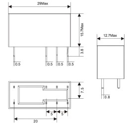 Реле миниатюрное низкопрофильное, 2CO, коммутируемый ток 8 А, AgSnO напряжение 230V AC