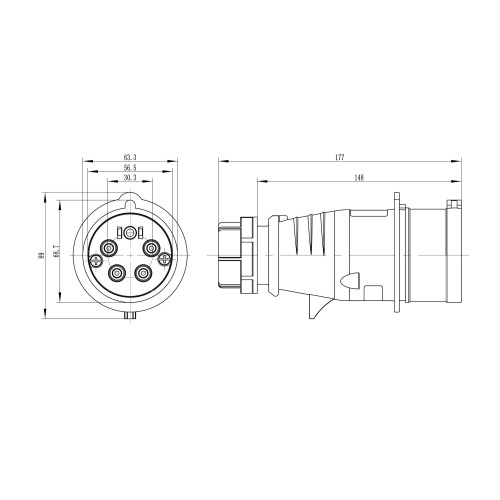 Вилка кабельная IP44 32A 3P+E+N 400V