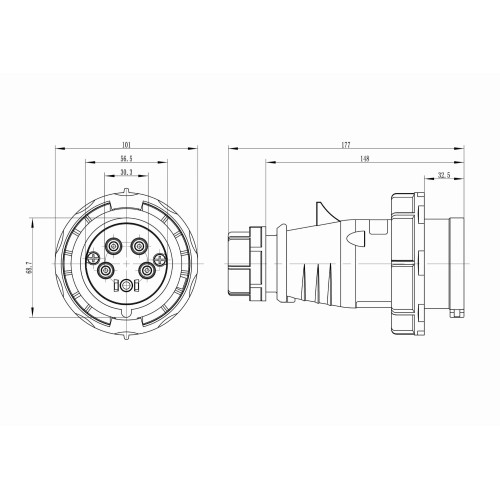 Вилка кабельная IP67 32A 3P+E+N 400V