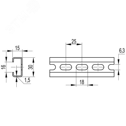 DIN-рейка перфорированная С1F 30х15х16мм