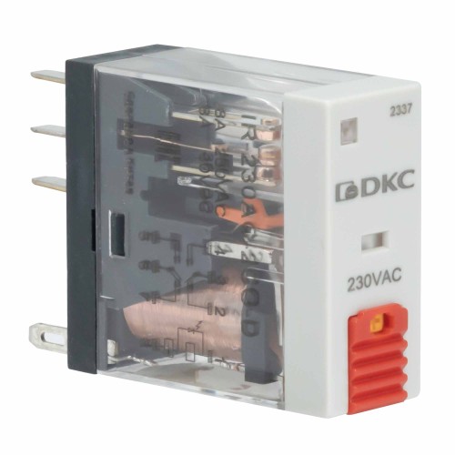 Реле миниатюрное промышленное, 2CO, коммутируемый ток 8 А, AgSnO, напряжение 230V AC, опция – тест-кнопка+светодиод