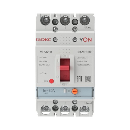 Выключатель автоматический YON max MGS125B 3P 64-80А 18кА с регулируемым термомагнитным расцепителем
