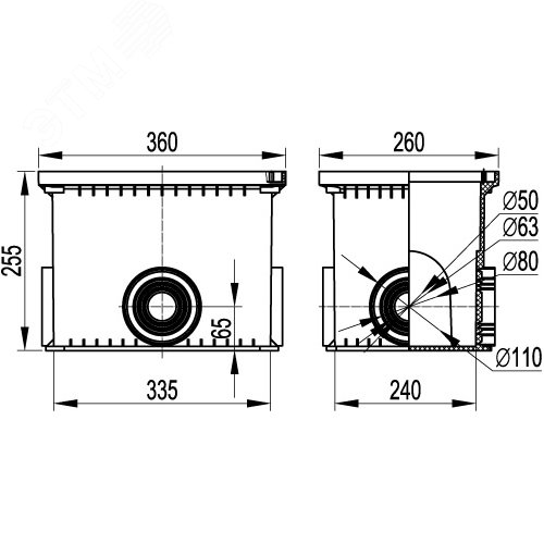 Колодец смотровой для двустенных труб 335х240х255 (50-125 мм)