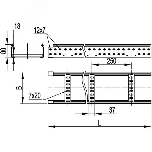 Лоток лестничный 300х80х3000мм Стандарт