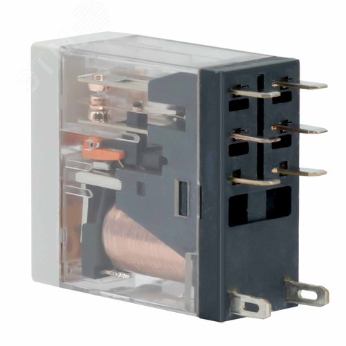 Реле миниатюрное промышленное, 2CO, коммутируемый ток 8 А, AgSnO, напряжение 230V AC, опция – тест-кнопка+светодиод