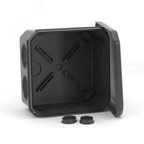 Коробка ответвительная с 8+2 кабельными вводами д.25/20 мм, IP55, 100х100х50 мм, черная