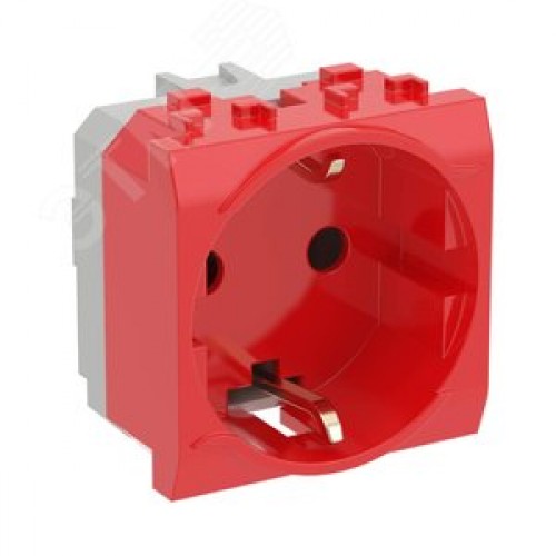 BRAVA Розетка 2 модуля с заземлением со шторками  красная (10 шт)