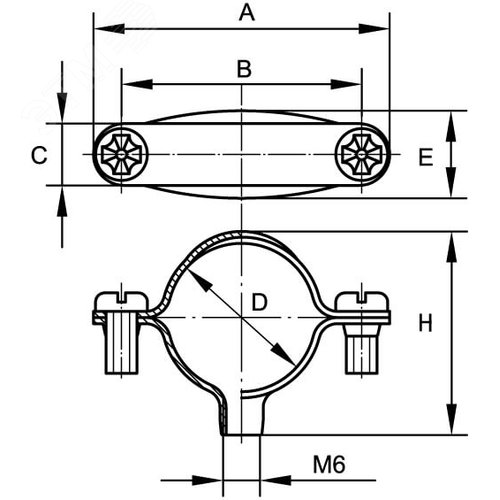 Хомут стальной с внутренней резьбой М6 диам.25-26мм