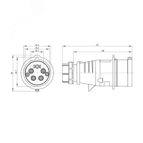Вилка кабельная IP44 32A 3P+E+N 400V