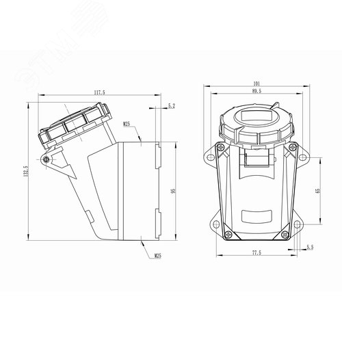 Розетка наружная IP67 16A 2P+E 230В