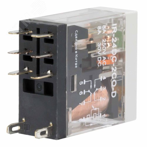 Реле миниатюрное промышленное, 2CO, коммутируемый ток 8 А, AgSnO, напряжение 24V DC, опция – тест-кнопка+светодиод+защитный диод