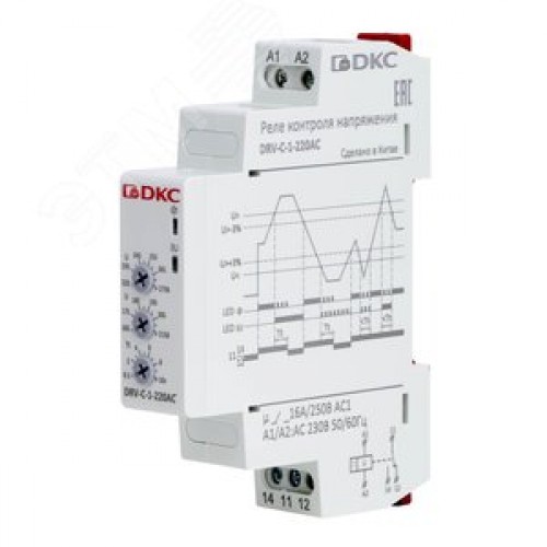 Реле контроля напряжения однофазное, конфигурация контакта 1CO, 220В AC