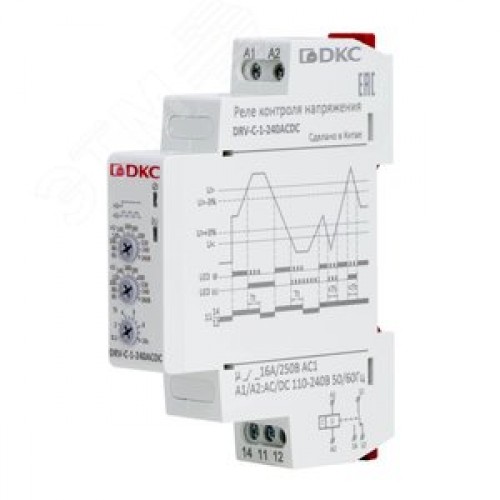 Реле контроля напряжения однофазное, конфигурация контакта 1CO, 110-240В AC/DC