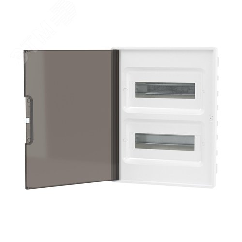 Щиток 24 мод встраиваемый FRAME ЩРв-П-24, белый, с тонированной дверцей, с 4 шинами PEN (2шт на 8 отв. и 2шт на 6 отв.) F24B1WD DKC