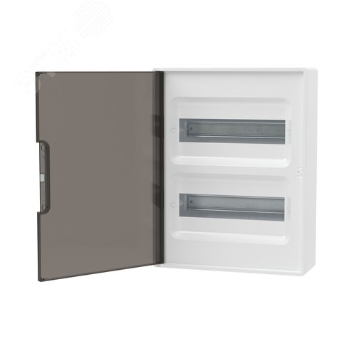 Щиток 24 мод настенный FRAME ЩРн-П-24, белый, с тонированной дверцей, с 4 шинами  PEN (2шт на 8 отв. и 2шт на 6 отв.) F24W1WD DKC