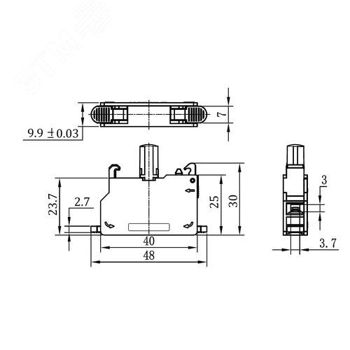 Контактный блок с клеммным безвинтовым зажимом со светодиодом на 220В, зеленый