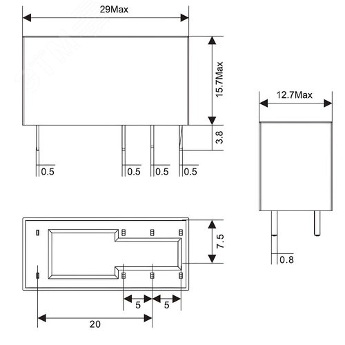 Реле миниатюрное низкопрофильное, 2CO, коммутируемый ток 8 А, AgSnO напряжение 24V DC