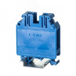 Клемма проходная, винтовой зажим, 2 точки подключения, 35 кв.мм, синяя