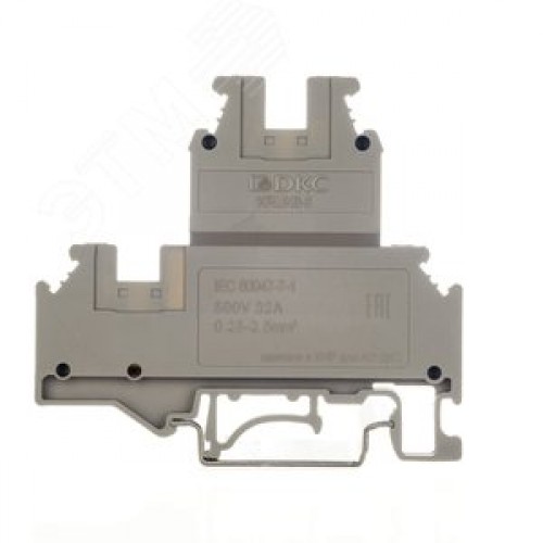 Клемма двухуровневая, винтовой зажим, 4 точки подключения, 2.5 кв.мм, серая