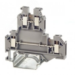 Клемма двухуровневая, винтовой зажим, 4 точки подключения, 4 кв.мм, серая