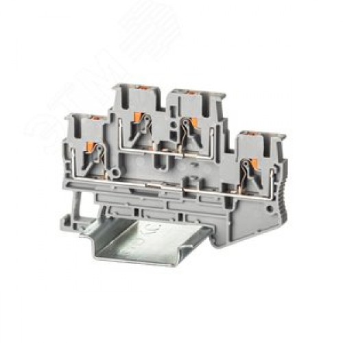 Клемма двухуровневая, зажим push-in, 4 точки подключения, 2.5 кв.мм, серая