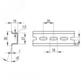 DIN-рейка перфорированная OMEGA 3AF,35х15. 300 мм.
