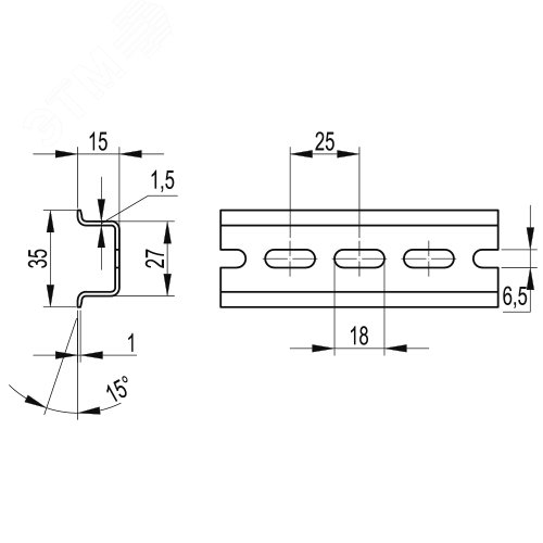 DIN-рейка перфорированная OMEGA 3AF,35х15. 300 мм.