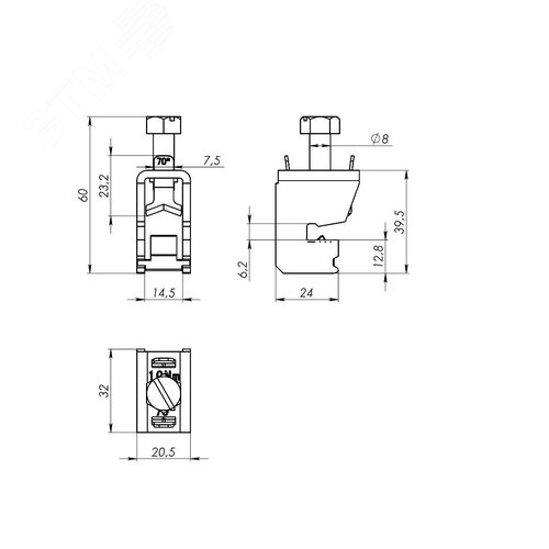 Клемма шинная 5 мм для кабеля 35-70 мм