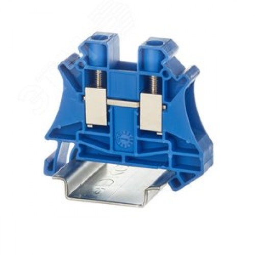 Клемма проходная, винтовой зажим, 2 точки подключения, 10 кв.мм, синяя