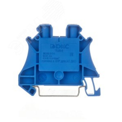 Клемма проходная, винтовой зажим, 2 точки подключения, 6 кв.мм, синяя