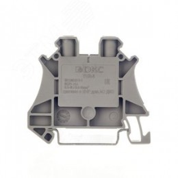 Клемма проходная, винтовой зажим, 2 точки подключения, 6 кв.мм, серая