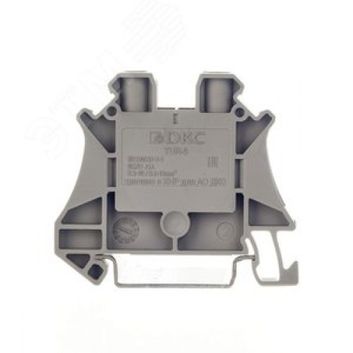 Клемма проходная, винтовой зажим, 2 точки подключения, 6 кв.мм, серая