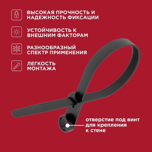 Хомут-стяжкa нейлоновая под винт 100x3,6 мм, черная, 100 шт