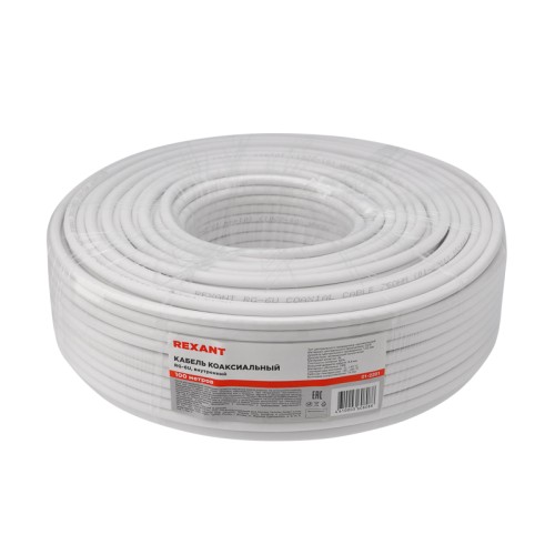 Кабель коаксиальный RG-6U 75 Ом CCS/Al/Al 64% INDOOR белый 100 м