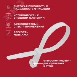 Хомут-стяжкa нейлоновая под винт 100x3,6 мм, белая, 100 шт
