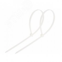 Хомут-стяжка кабельная нейлоновая 200x4,8 мм, белая, 100 шт