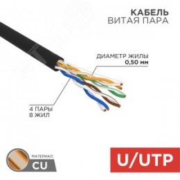 Витая пара U/UTP 4PR 24AWG CAT5e OUTDOOR бухта 305м